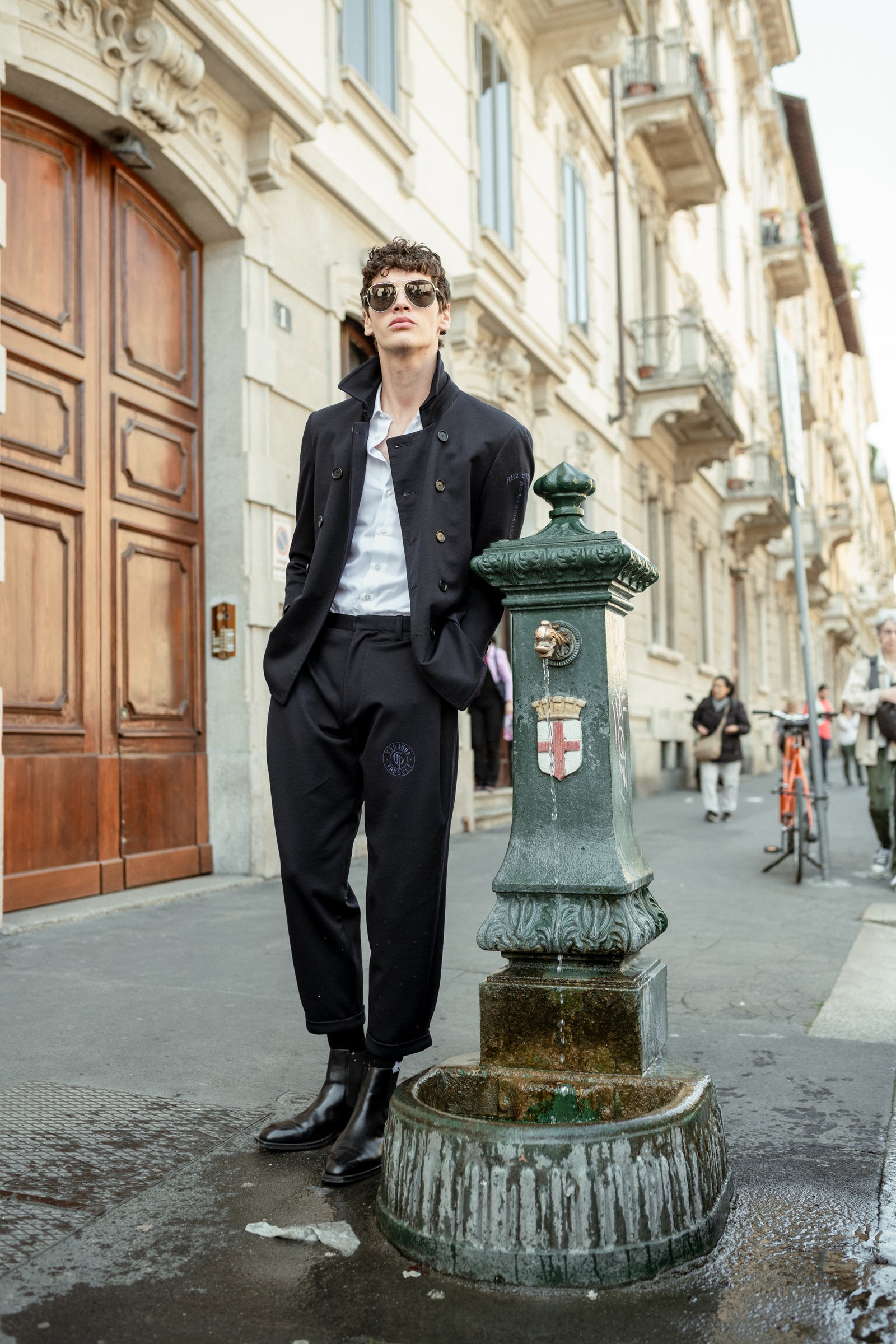 Dark blue wool blend pants