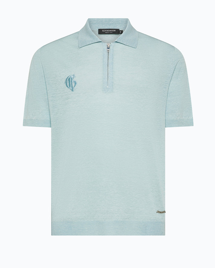 Pastel Blue Polo with Zip