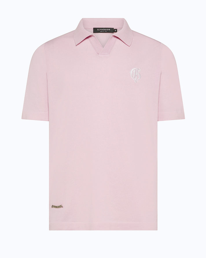 粉色 V 领 Polo 衫 