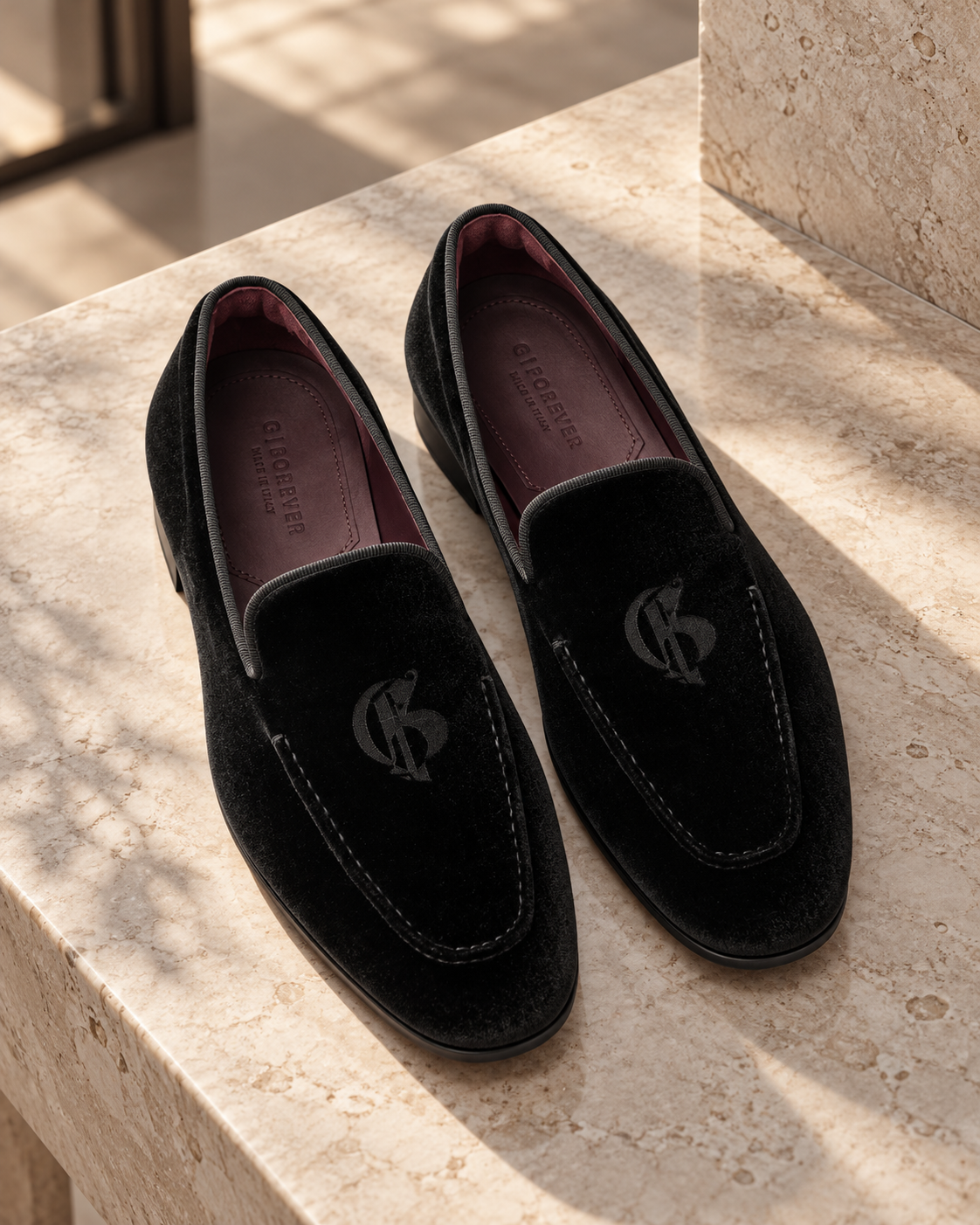 The Milanese Black Velvet Loafers with Logo