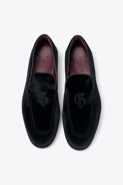 The Milanese Black Velvet Loafers with Logo