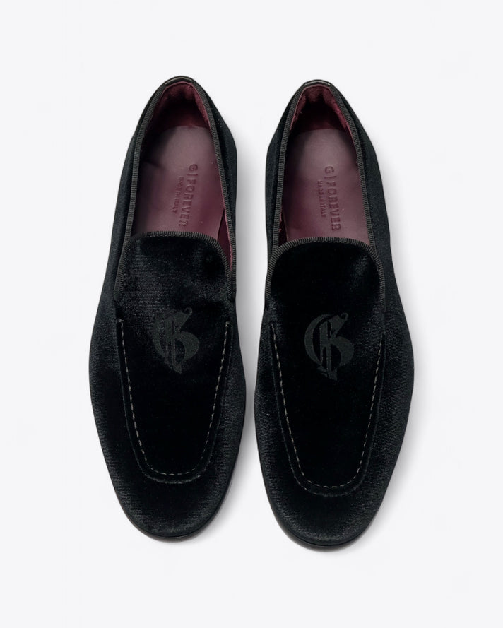 The Milanese Black Velvet Loafers with Logo
