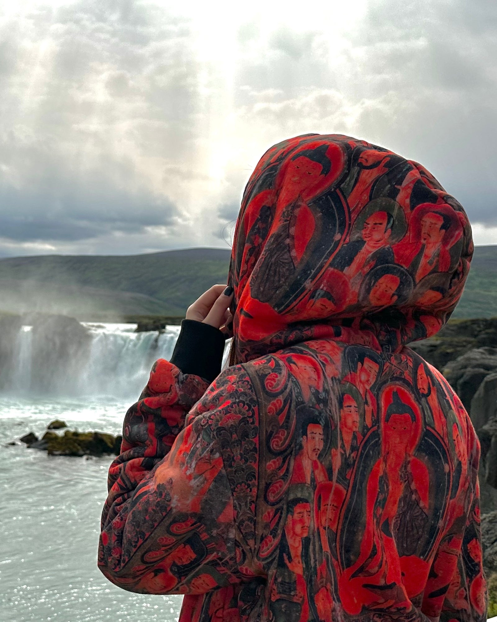 佛陀图案双面穿加绒男女连帽衫