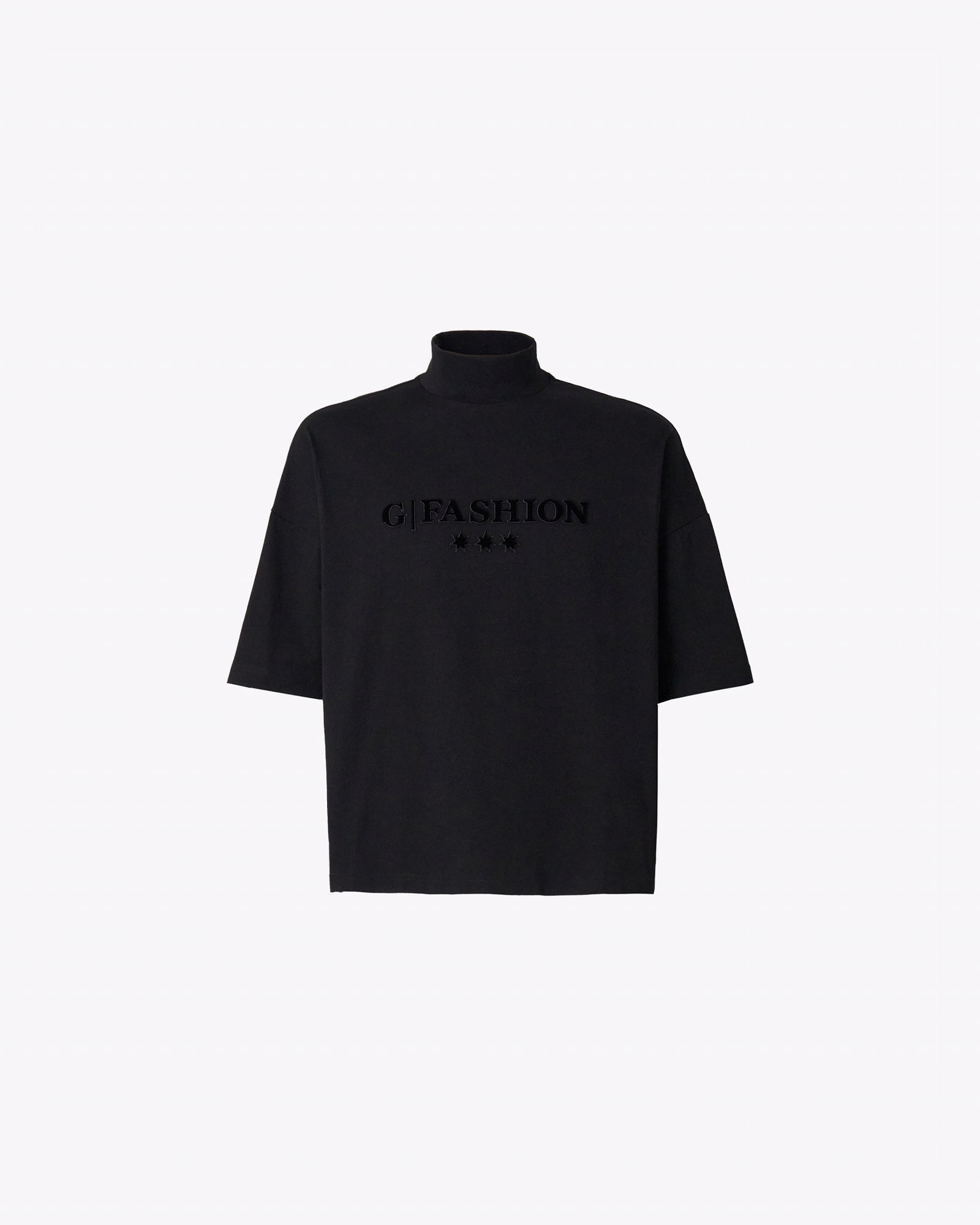  黑色短袖T恤，带有黑色印花