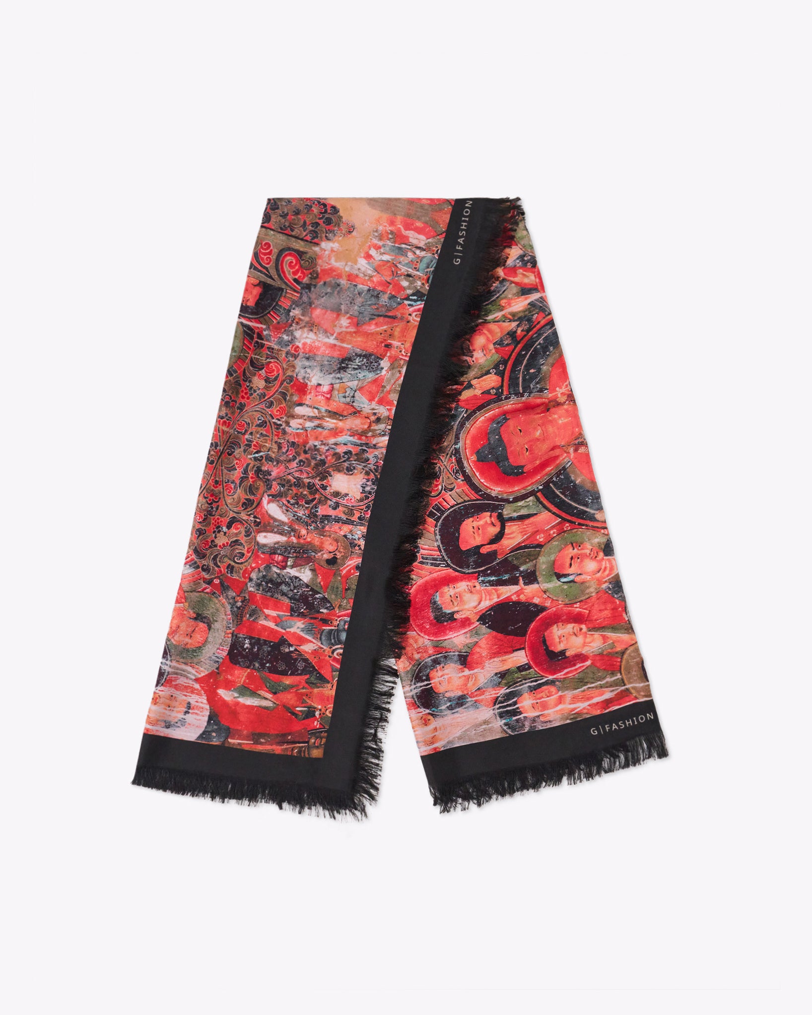 红色佛系丝质长方形围巾 