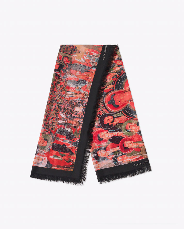 红色佛系丝质长方形围巾 