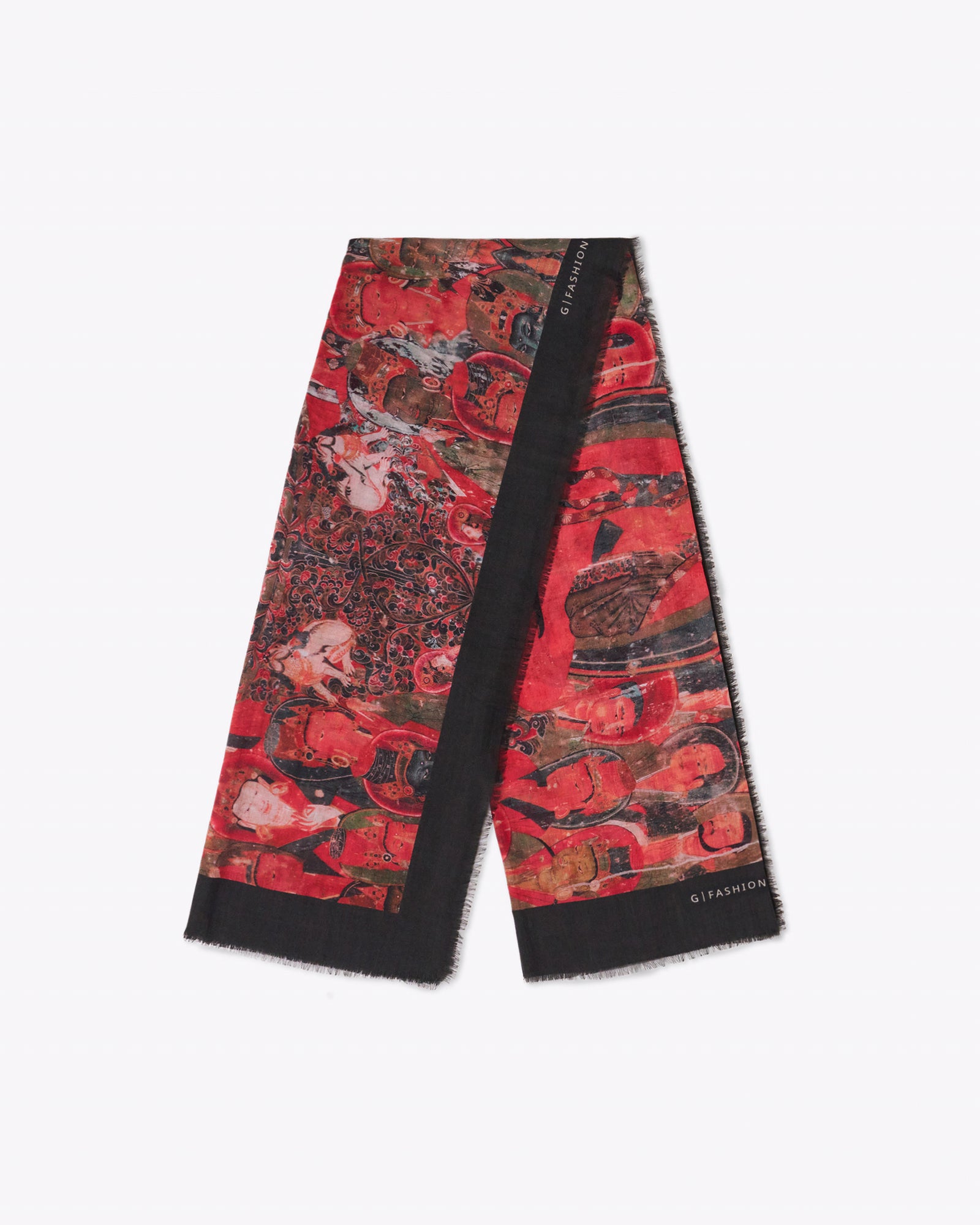 Red Buddha face cashmere scarf