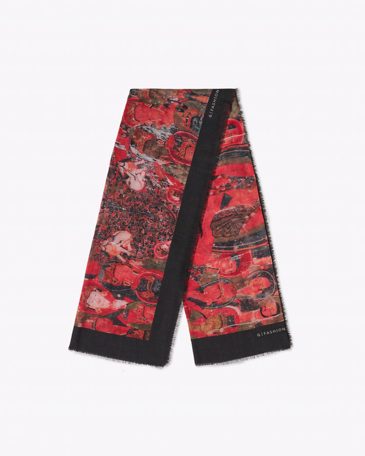 Red Buddha face cashmere scarf