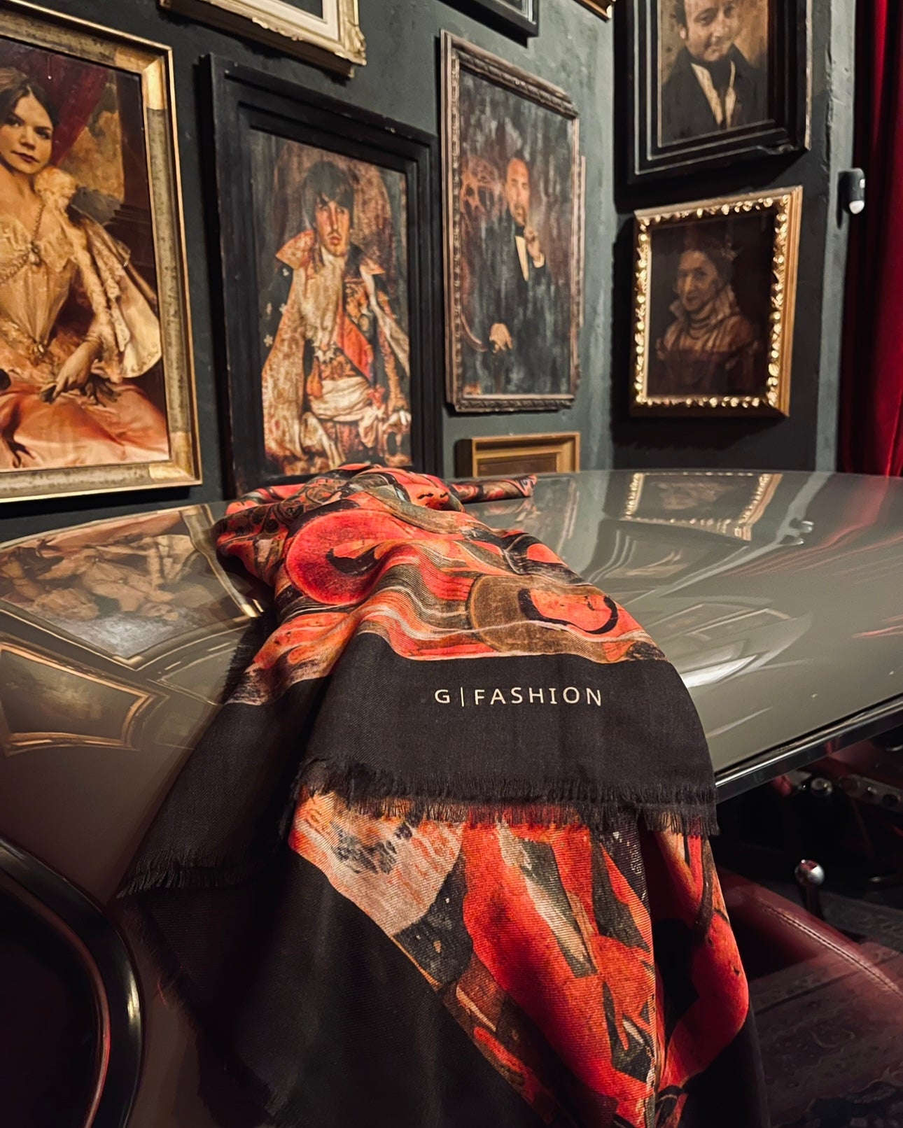 Red Buddha face cashmere scarf