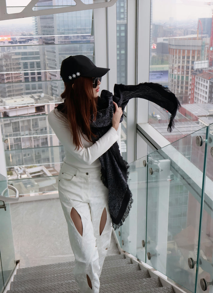 黑丝长方形围巾    