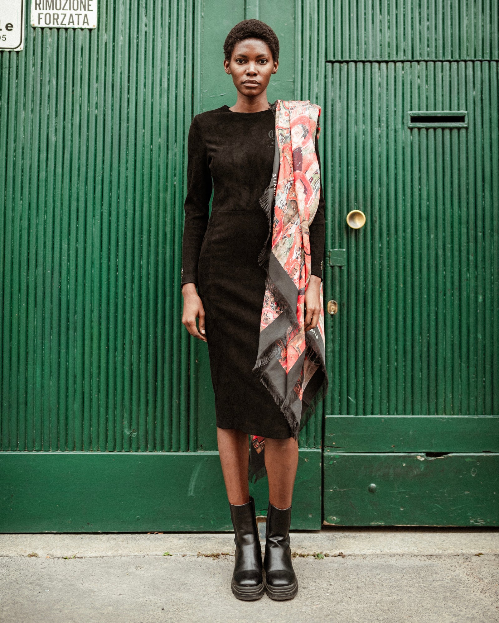 BLACK GOAT SUEDE DRESS