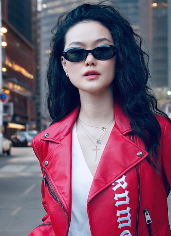 RED BIKER LAMB JACKET
