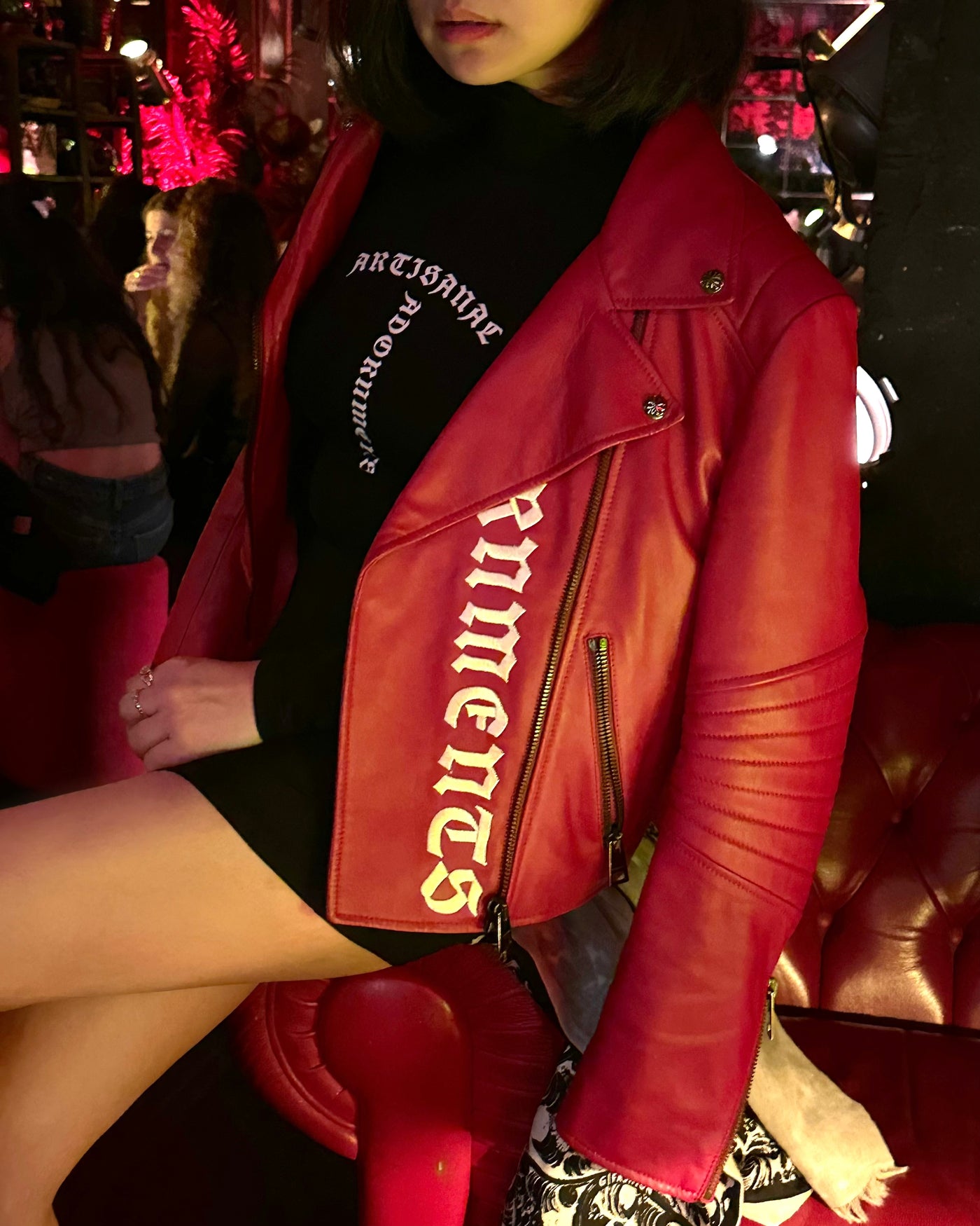 RED BIKER LAMB JACKET