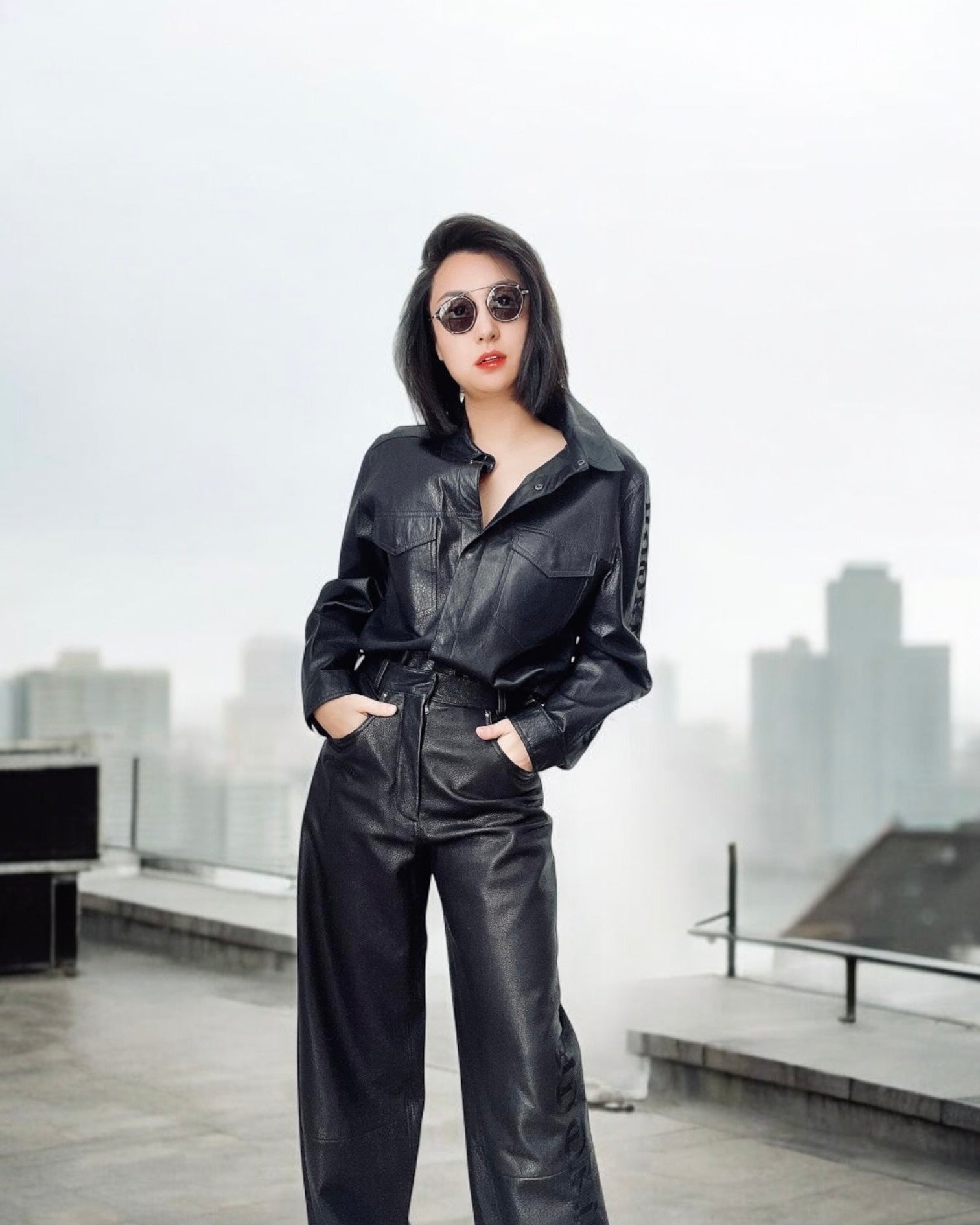 BLUISH BLACK LAMB NAPPA LEATHER SHIRT