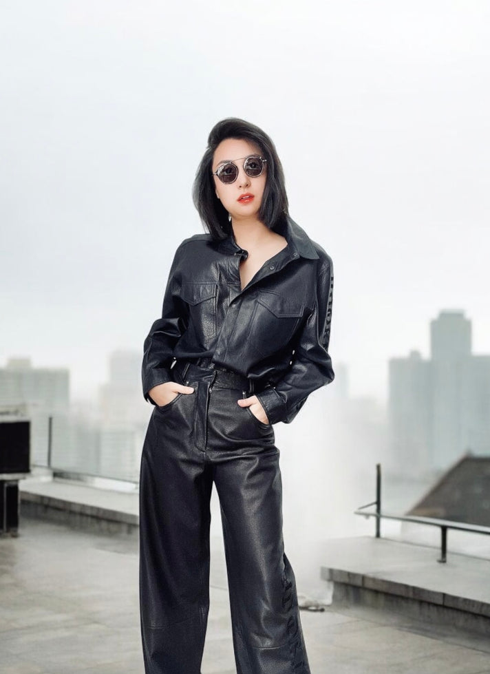 BLUISH BLACK LAMB NAPPA LEATHER SHIRT