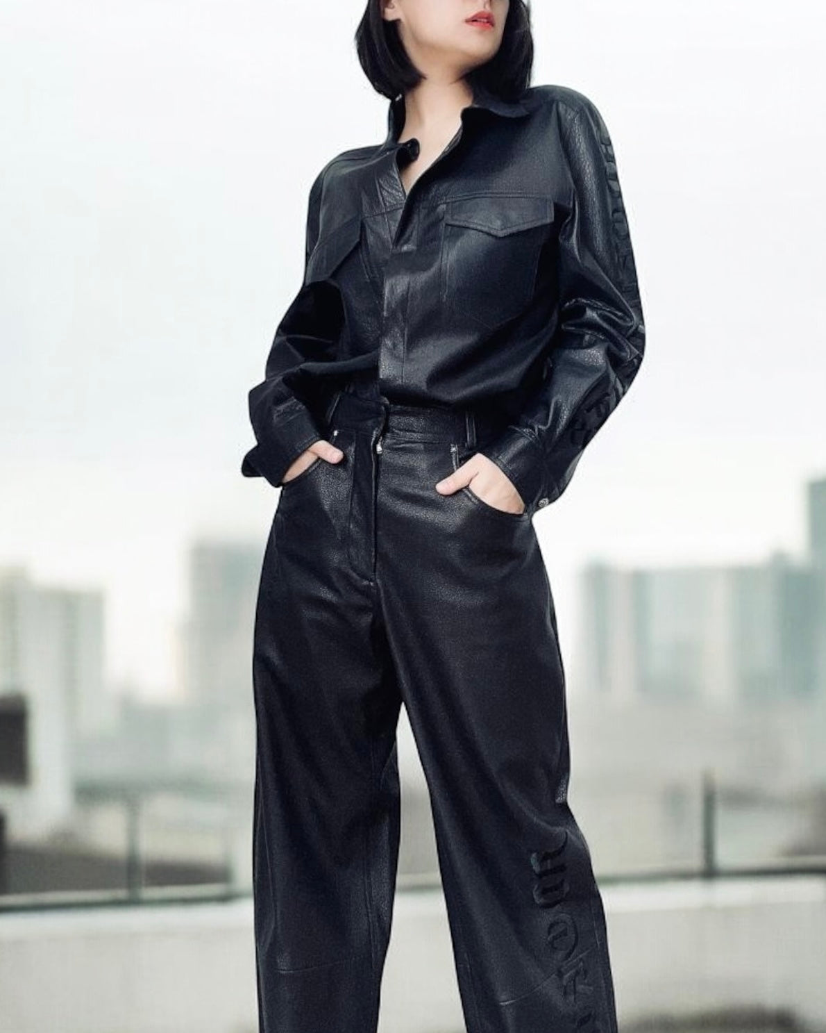 BLUISH BLACK LAMB NAPPA LEATHER SHIRT