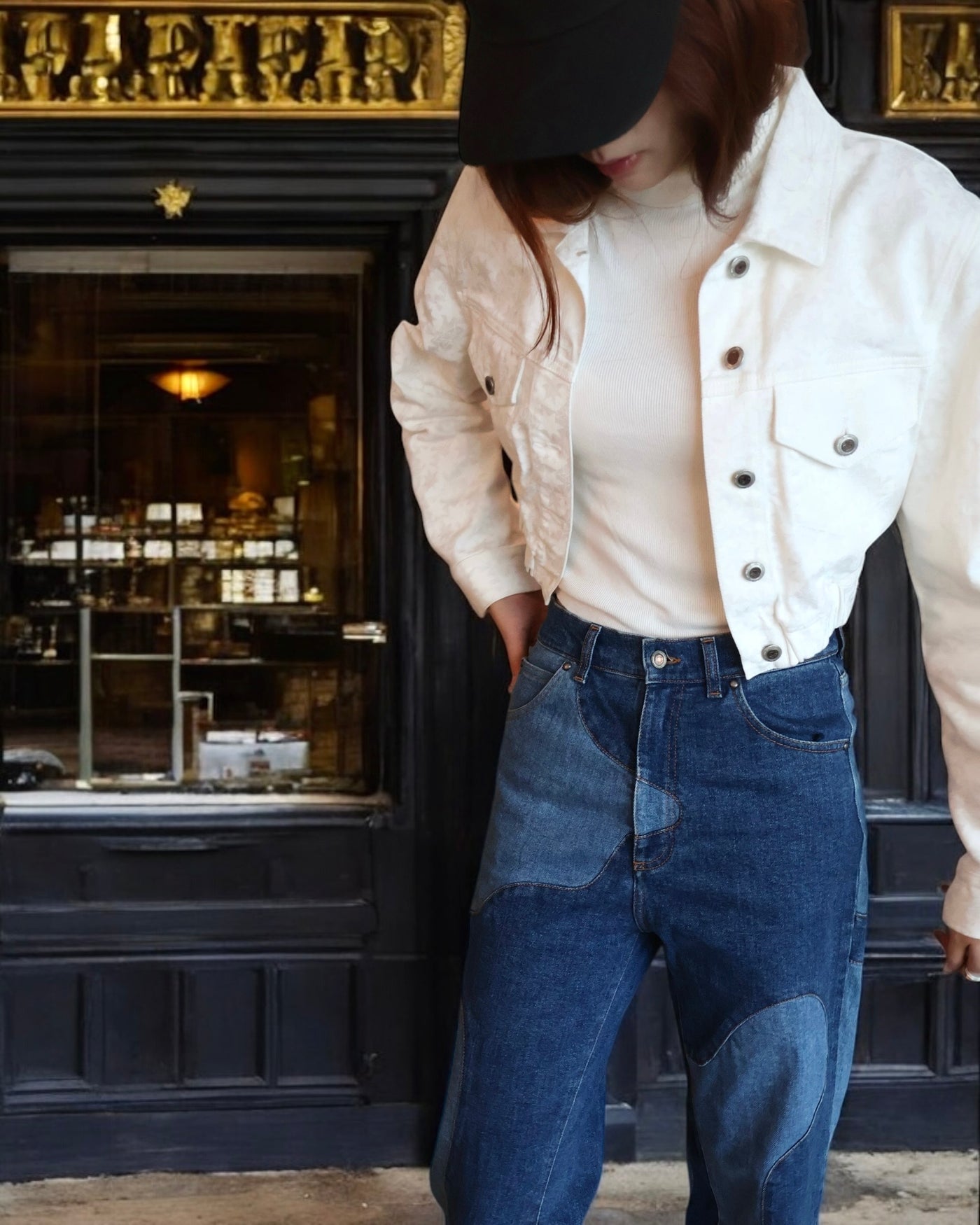 WHITE DENIM JACKET WITH POCKETS