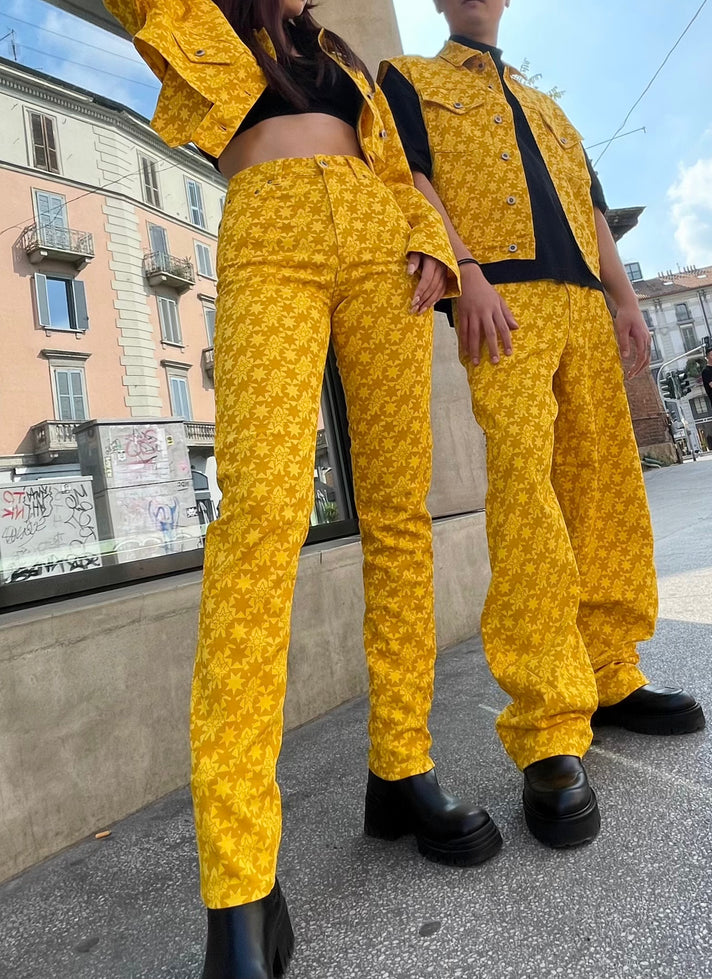 档案黄色牛仔紧身裤