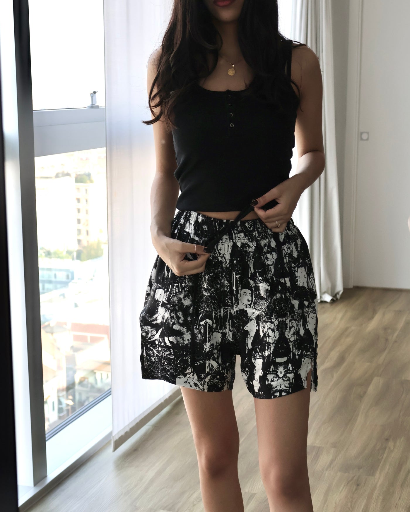 Buddha B&W silk shorts