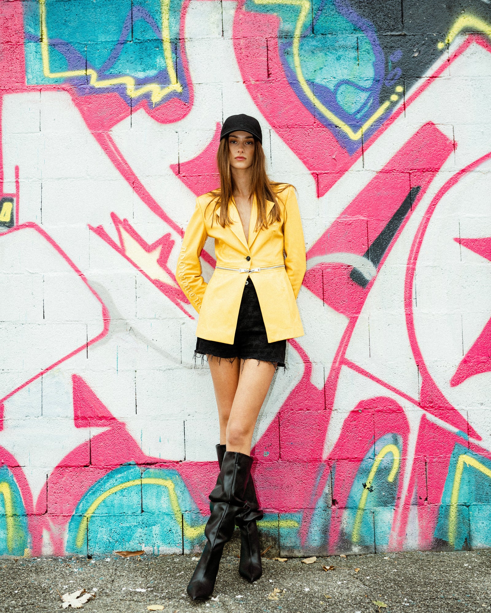 Yellow lamb leather jacket with zip