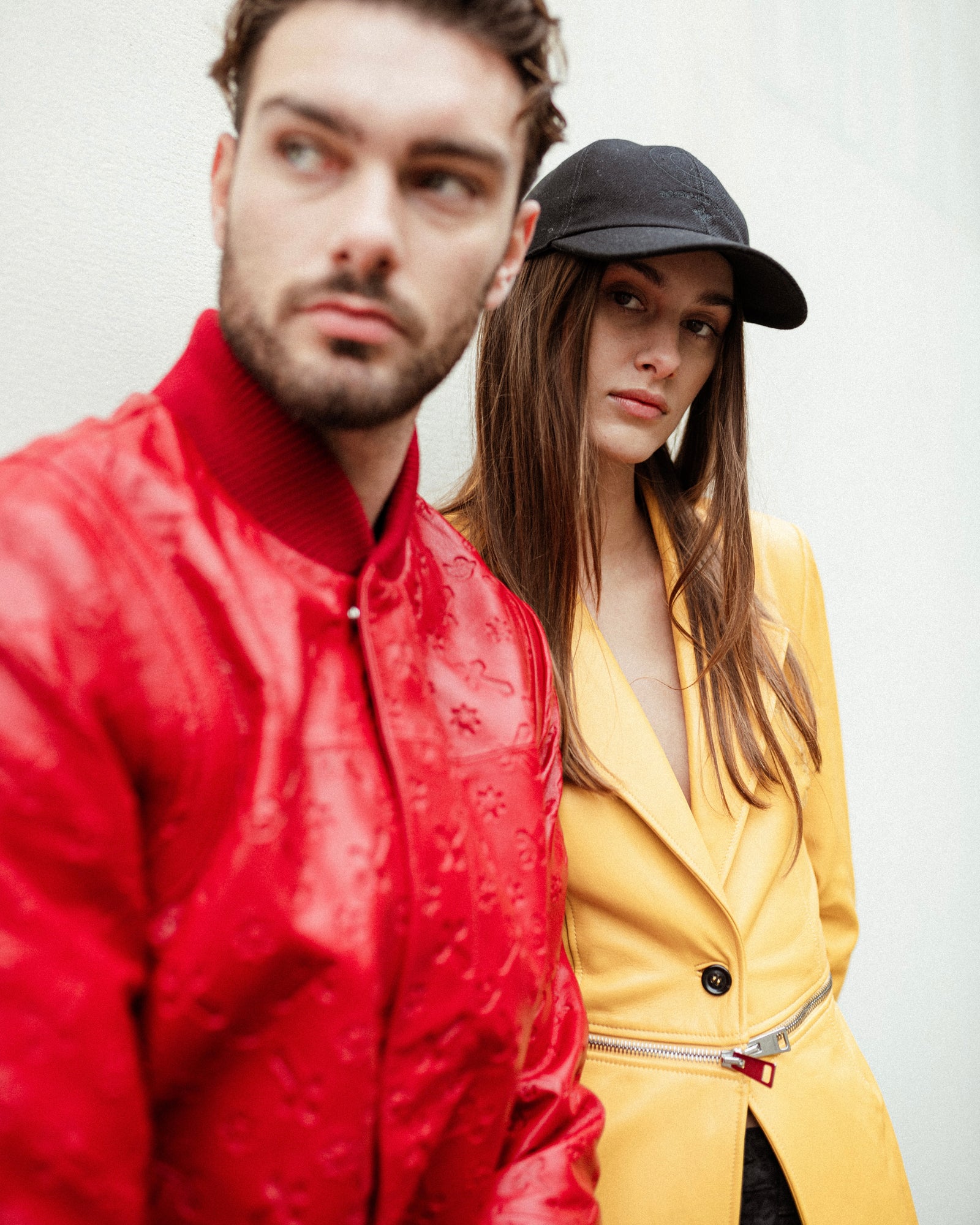 Yellow lamb leather jacket with zip