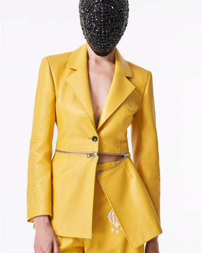 Yellow lamb leather jacket with zip