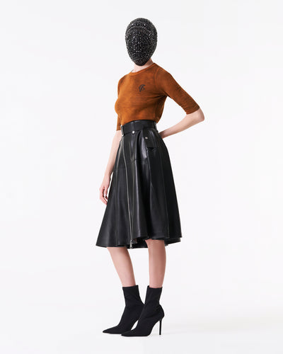 Black lamb leather A-line skirt