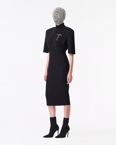 Black midi dress with flared sleeves