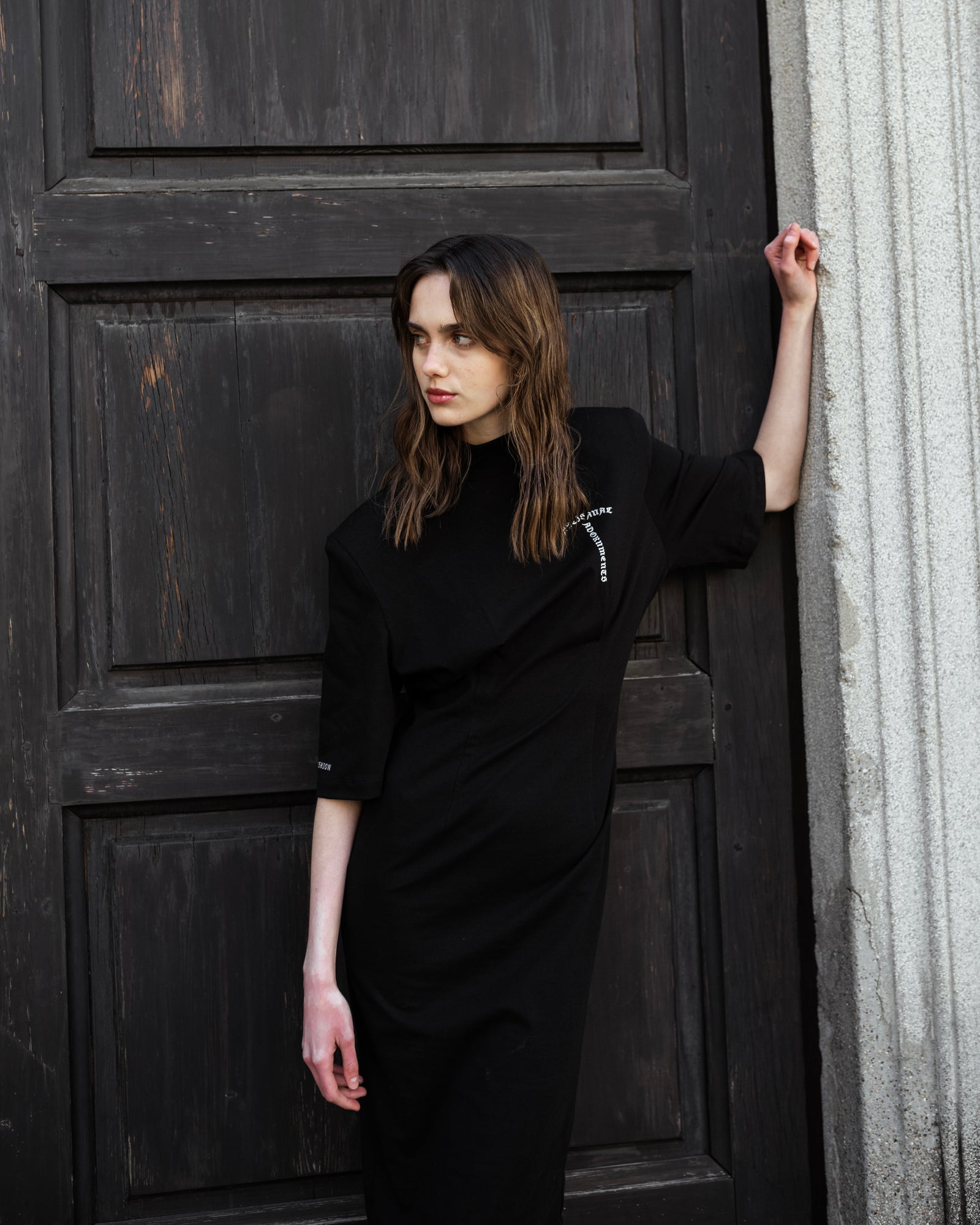 Black midi dress with flared sleeves