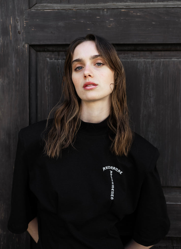 Black midi dress with flared sleeves