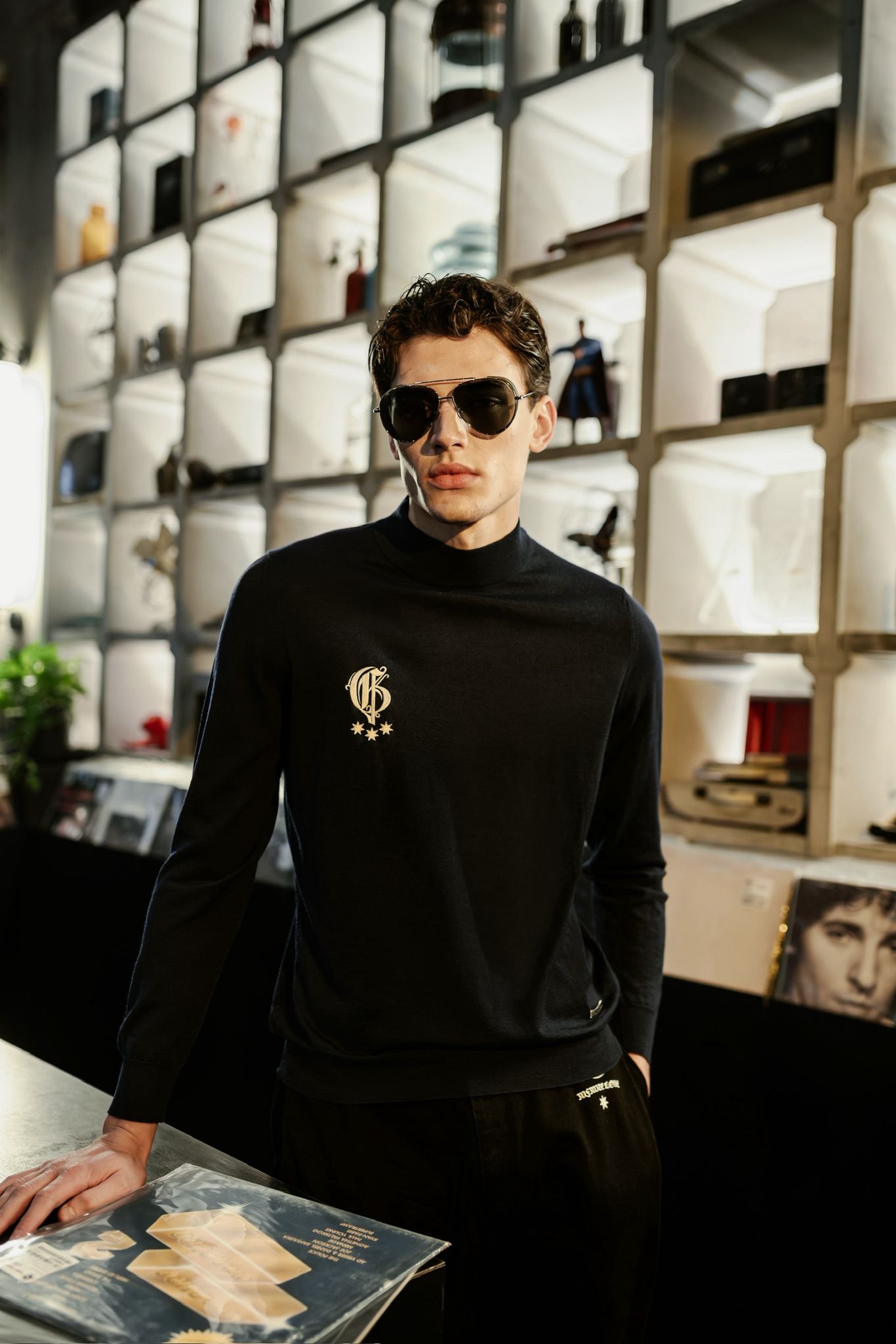 Dark Blue Cashmere Silk Turtleneck