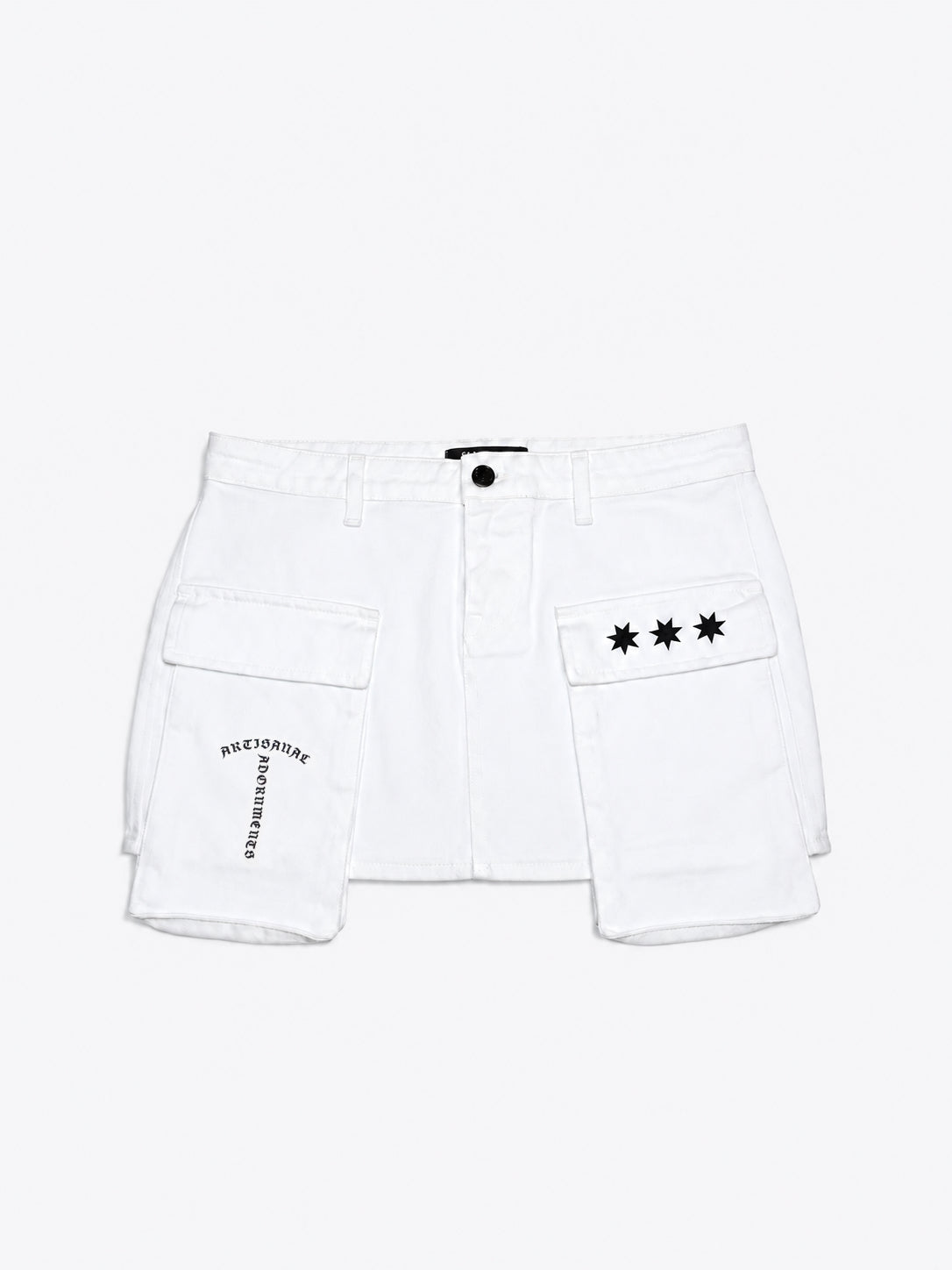 White Denim Mini Cargo Skirt