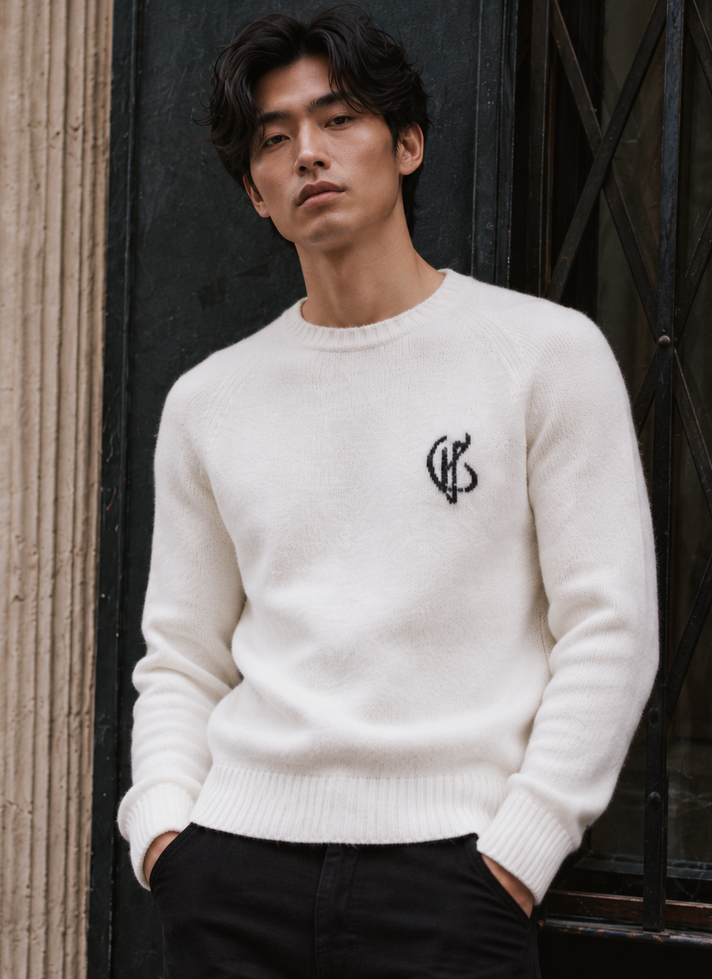 White crew neck sweater
