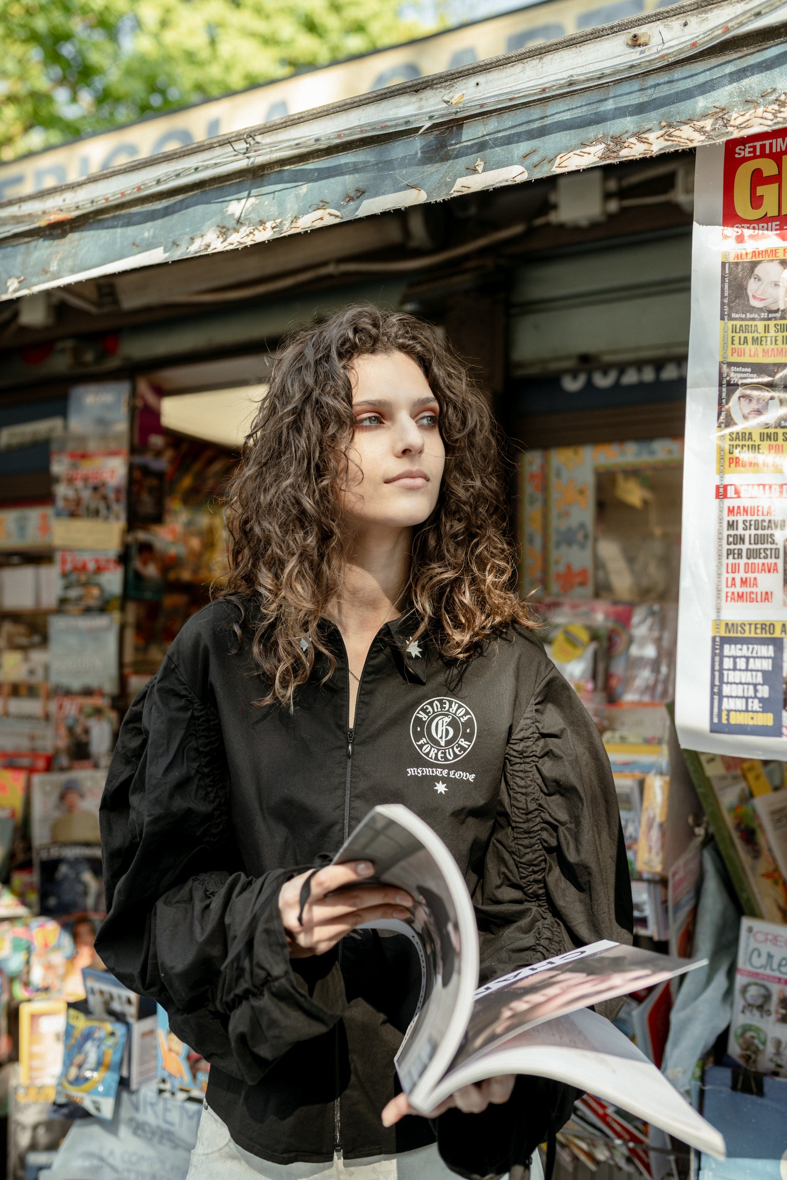 Black Cotton Puff-Sleeve Shirt