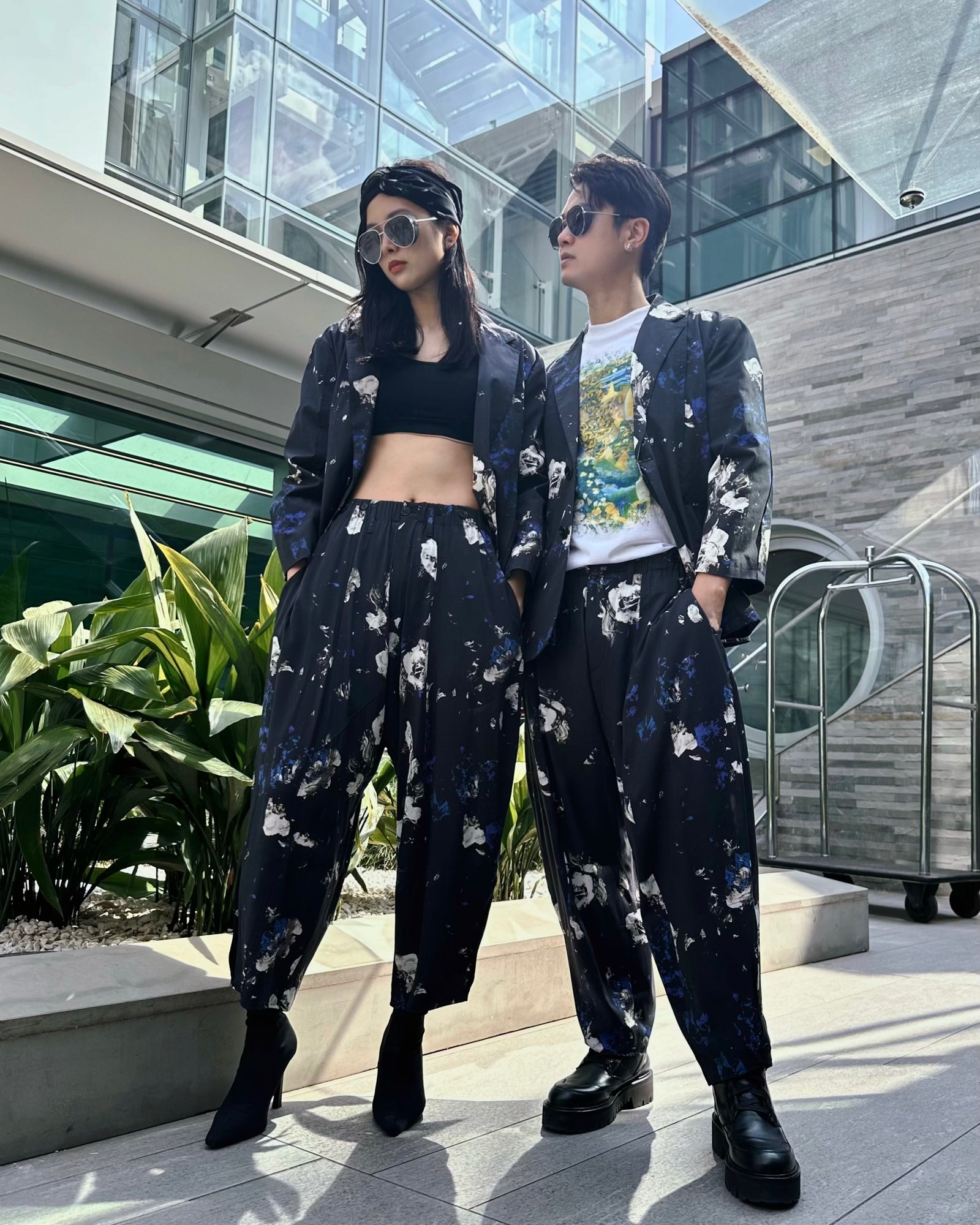 午夜花园蓝色宽松裤