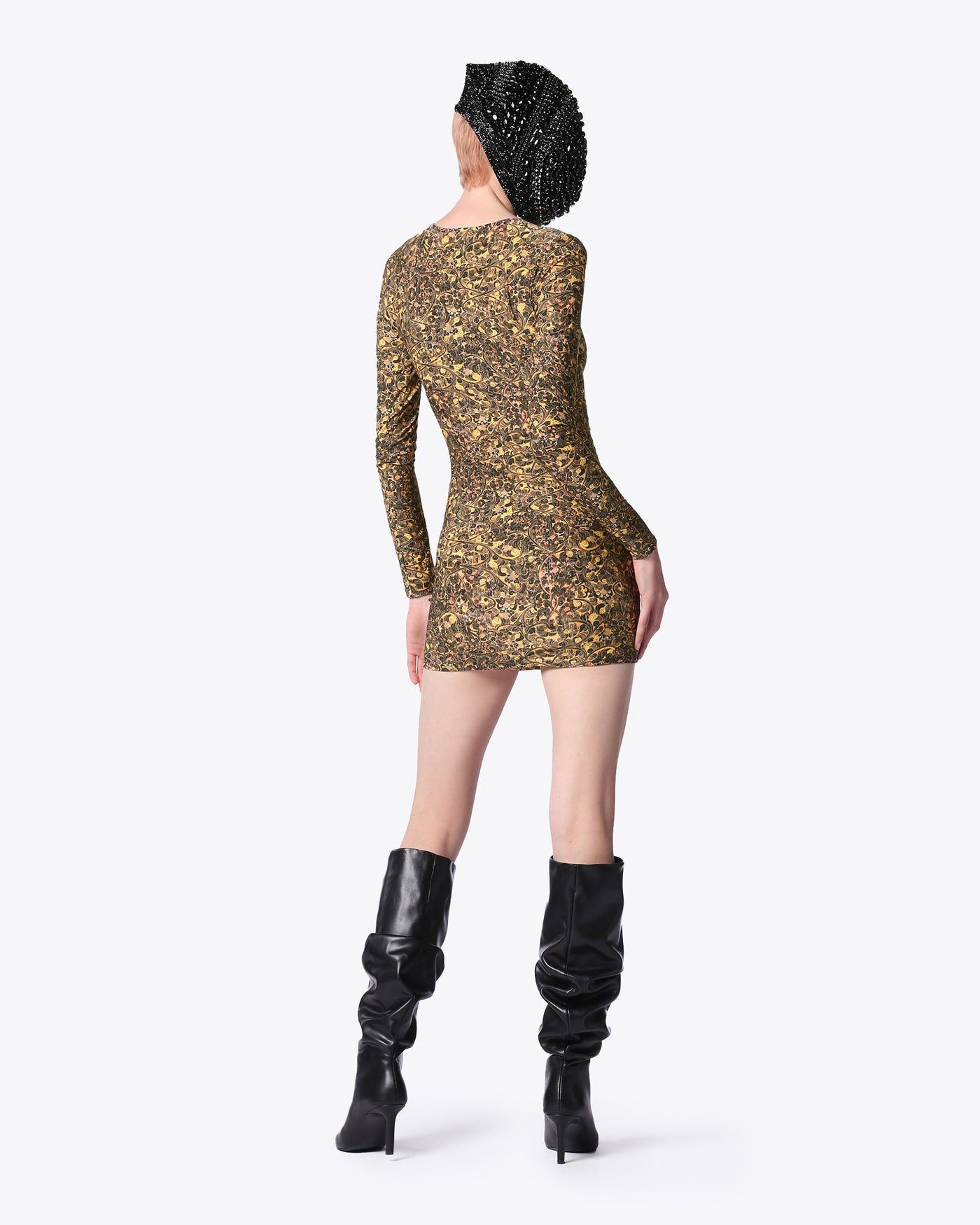 YELLOW SPIRAL BODYCON MINI-DRESS