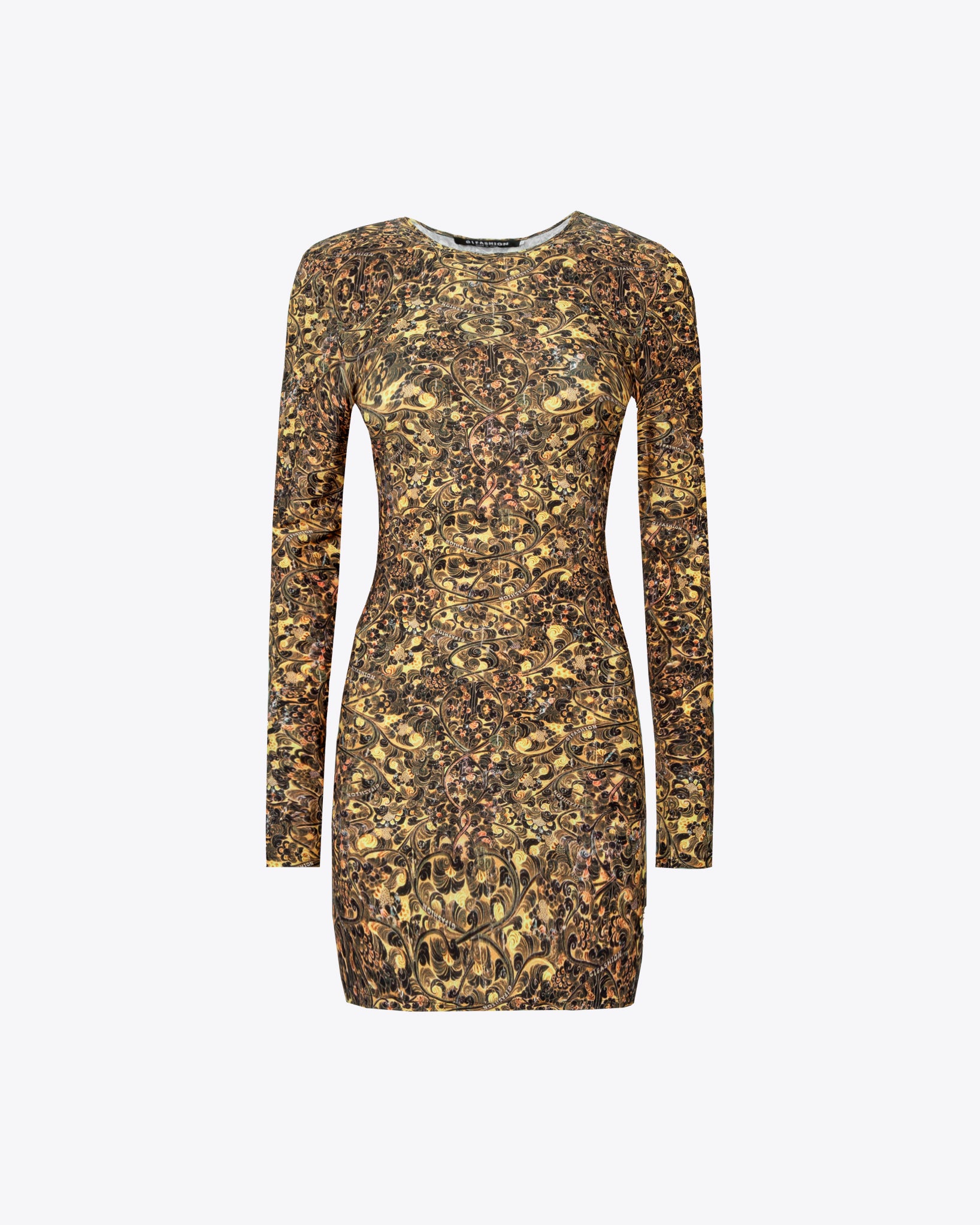 YELLOW SPIRAL BODYCON MINI-DRESS G|Forever YELLOW SPIRAL BODYCON MINI-DRESS G|Forever