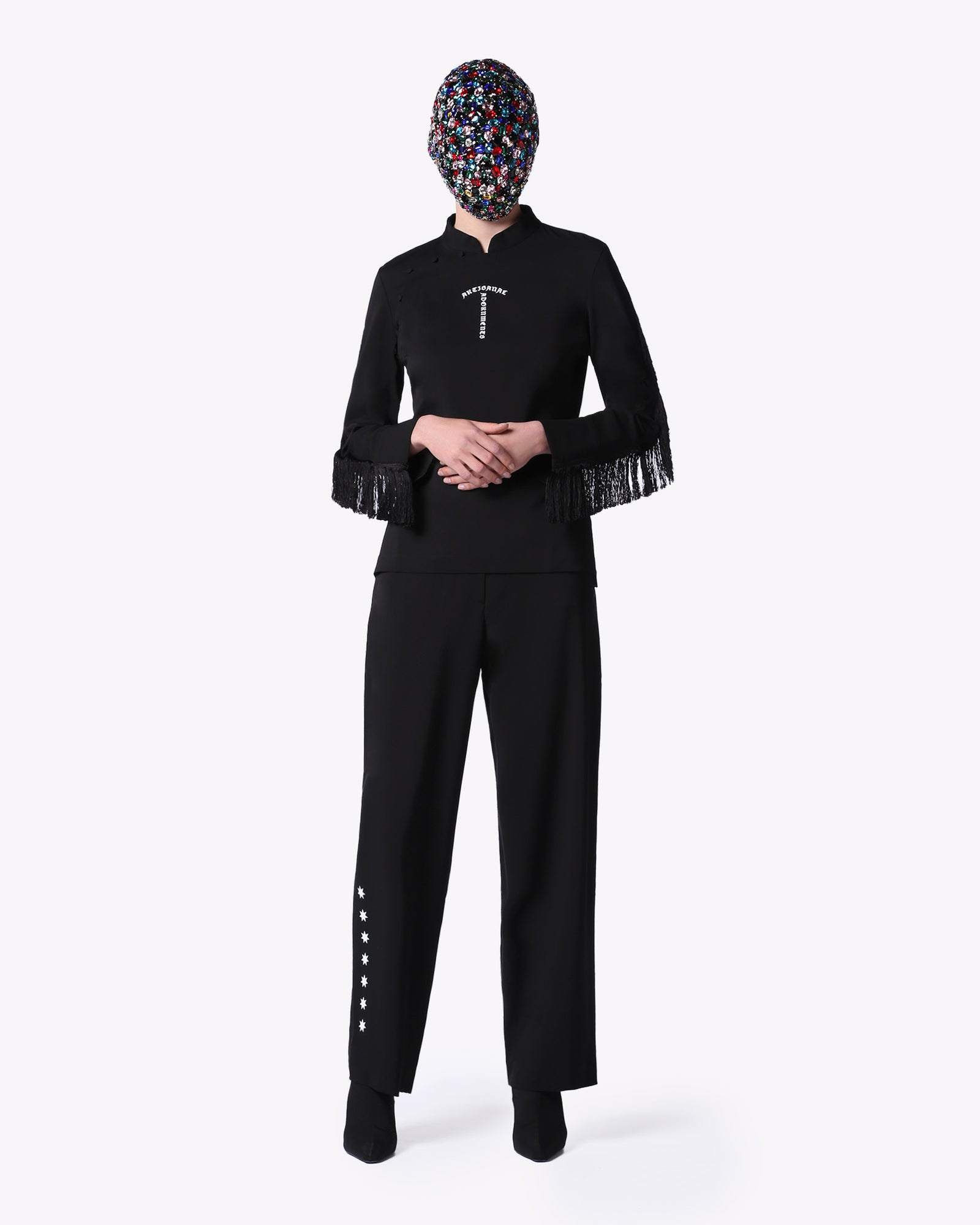 BLACK HIGH-WAISTED PANTS WITH ARCHIVE LOGO