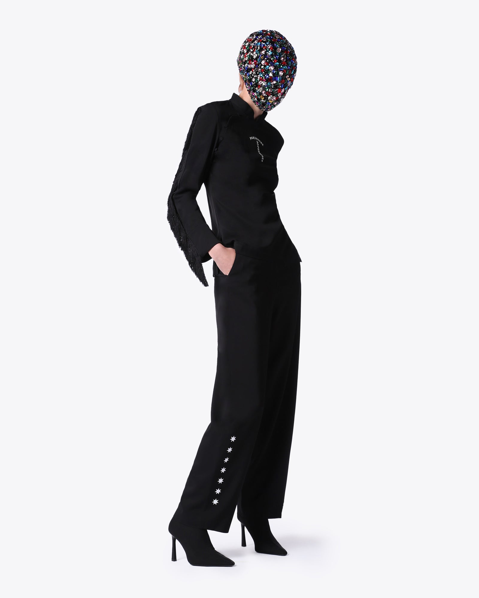 BLACK HIGH-WAISTED PANTS WITH ARCHIVE LOGO