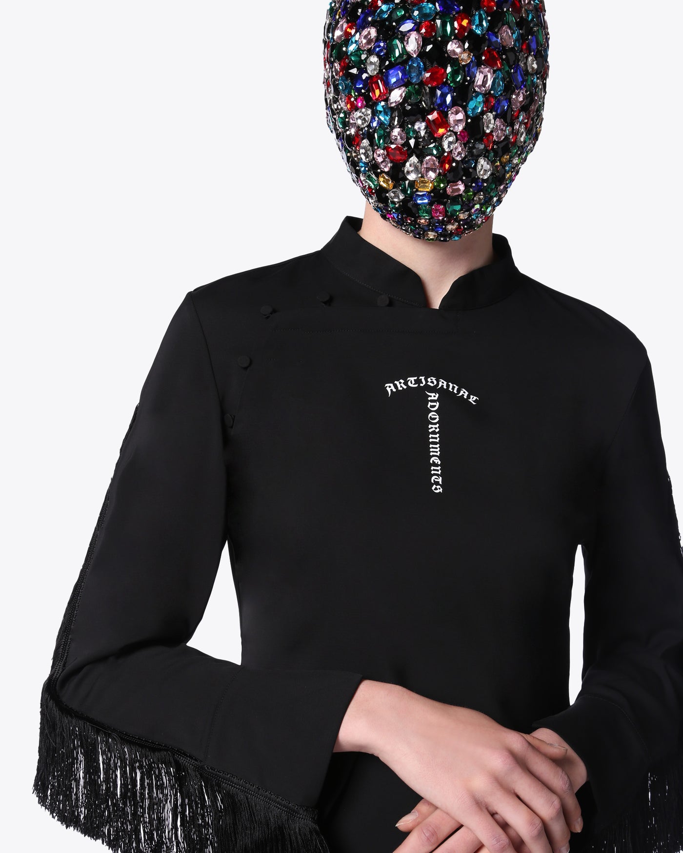 Black Mandarin Collar Long Sleeve Shirt with Archive Logo