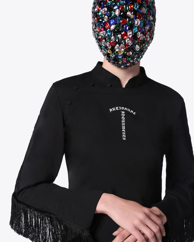 Black Mandarin Collar Long Sleeve Shirt with Archive Logo