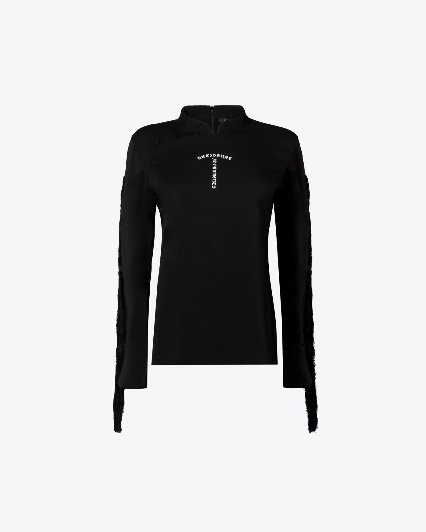 Black Mandarin Collar Long Sleeve Shirt with Archive Logo