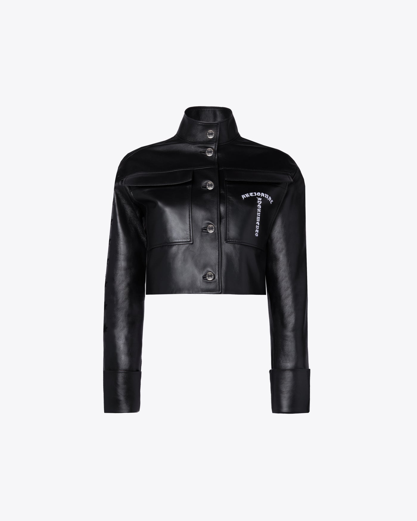 BLACK CROPPED LEATHER JACKET WITH POCKETS