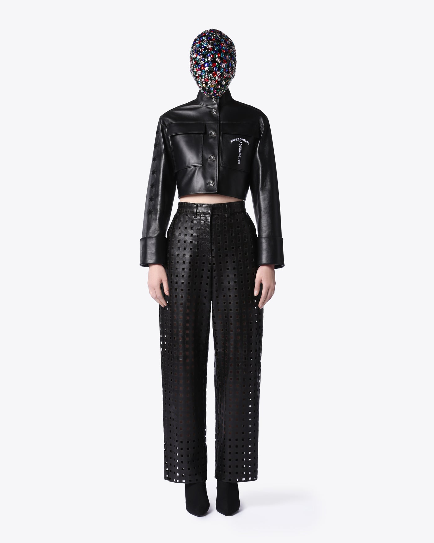 Black Laser-Cut Lambskin Pants