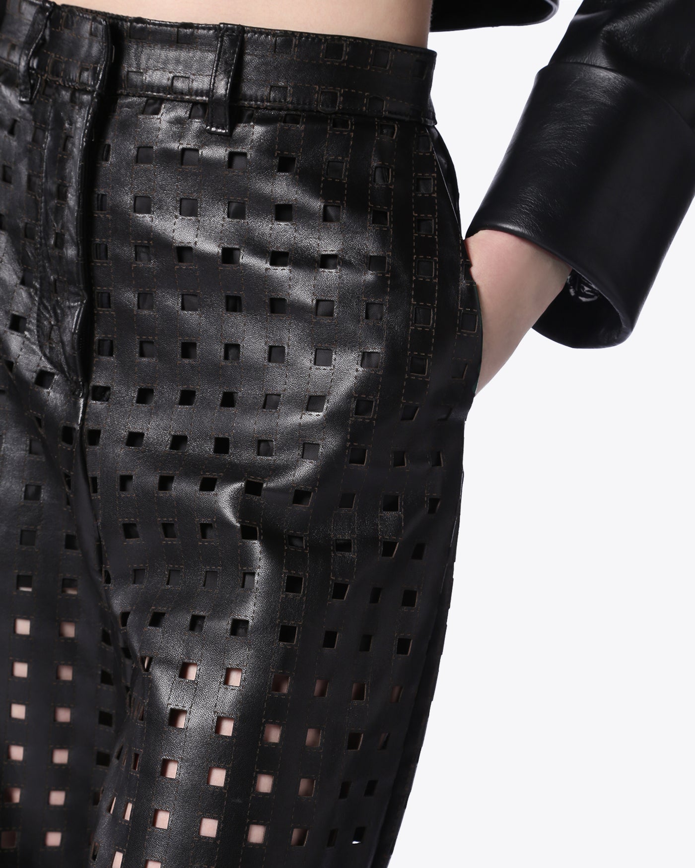 Black Laser-Cut Lambskin Pants