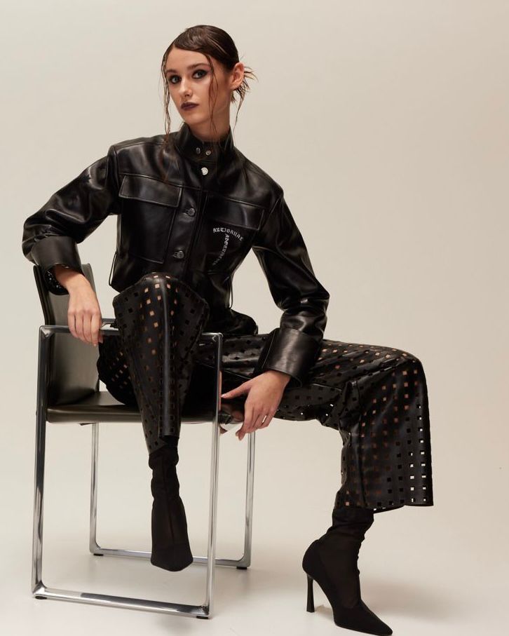 Black Laser-Cut Lambskin Pants