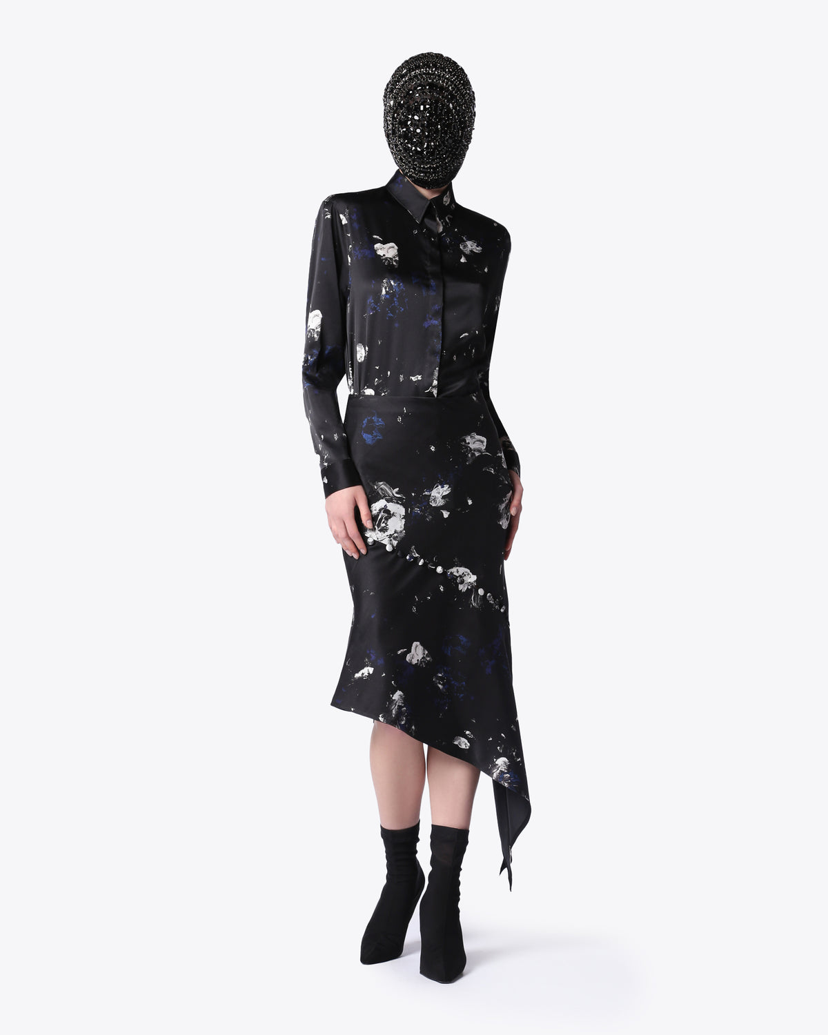 ASYMMETRIC MIDNIGHT GARDEN SILK SKIRT