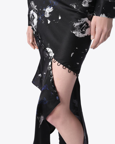 ASYMMETRIC MIDNIGHT GARDEN SILK SKIRT