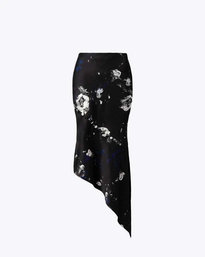 ASYMMETRIC MIDNIGHT GARDEN SILK SKIRT