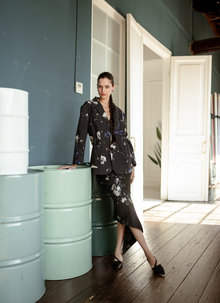 ASYMMETRIC MIDNIGHT GARDEN SILK SKIRT
